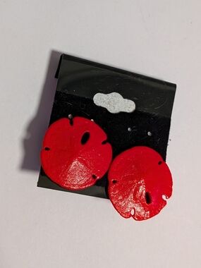 Red Sand Dollar Drop Earrings